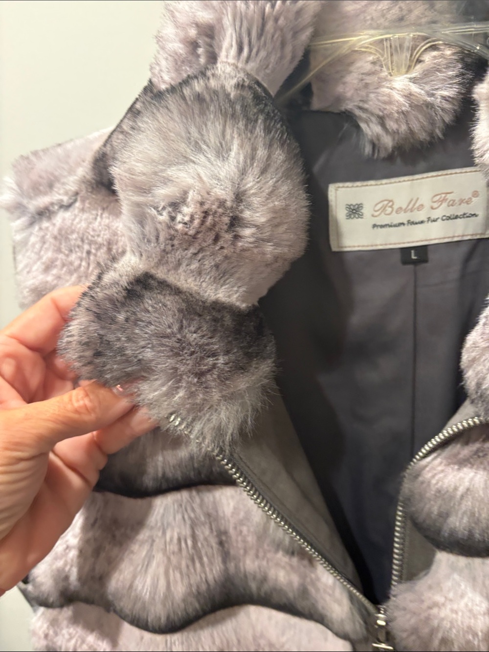 Plush Faux Fur Puffer Vest - Light Gray - Picture 4 of 8